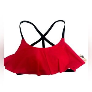 PINK Victoria's Secret Red One-Piece Swim Top with Black Straps